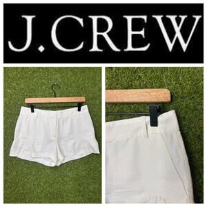 J. Crew Ruffle Hem Tailored Shorts Cream Hook Closure Casual‎ Summer Size 4